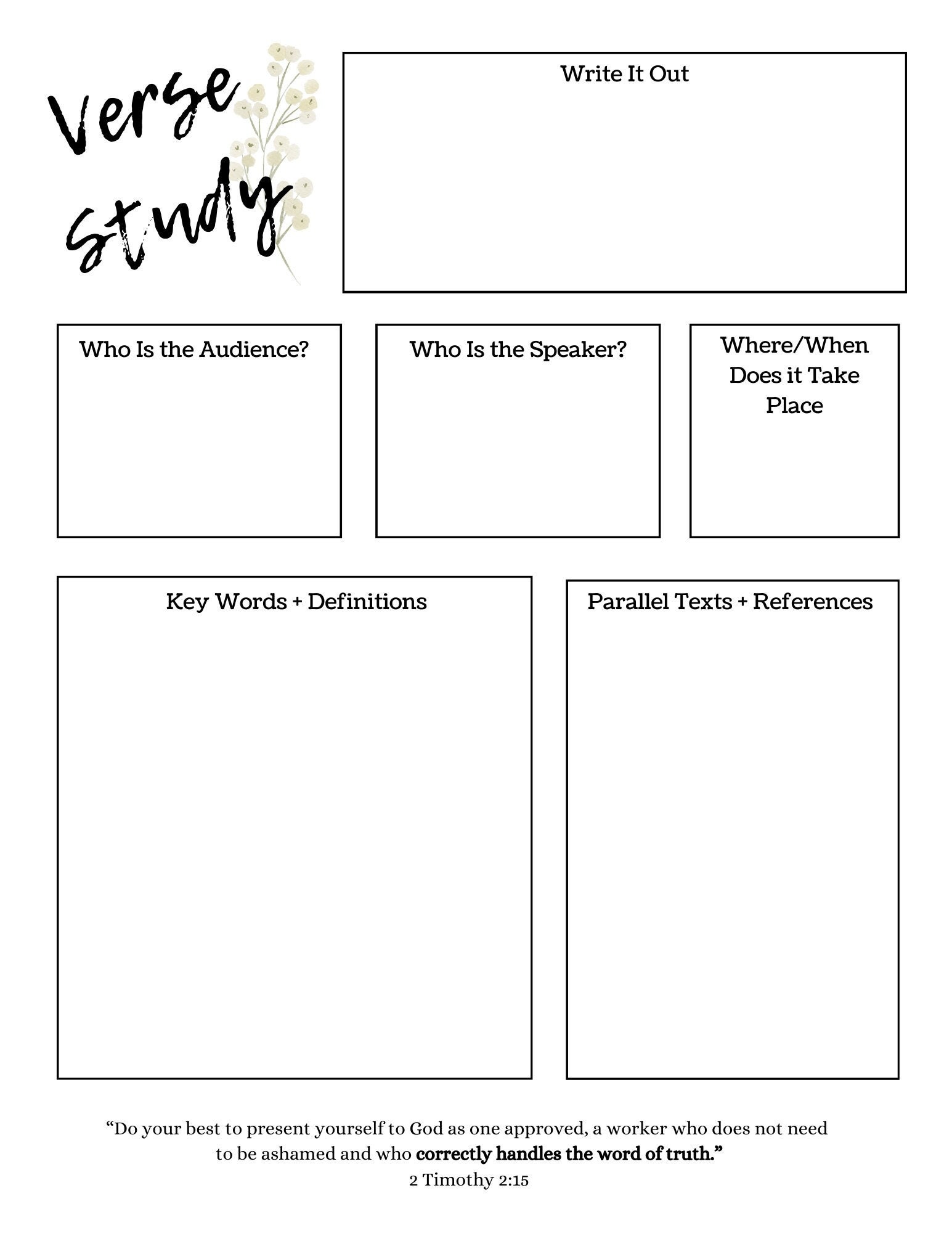 Bible Verse Study Template Floral - Etsy
