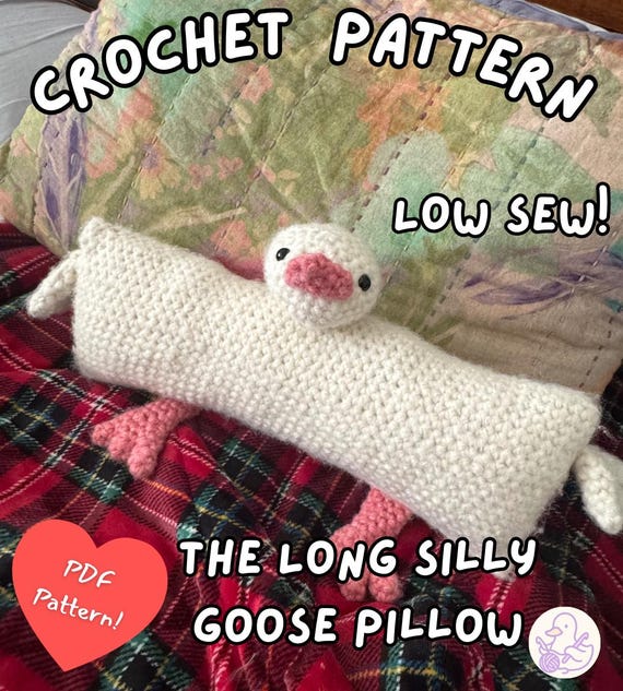 Long Silly Goose Crochet Pillow Pattern | Low Sew Amigurumi Plush (PDF Pattern)