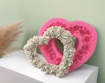 Rose Heart Wreath Mould, Silicone Mold Wreath, Artificial Roses Casting Molds, Large Silicone Mould Raysin Jesmonite, Silikonform, Gifts