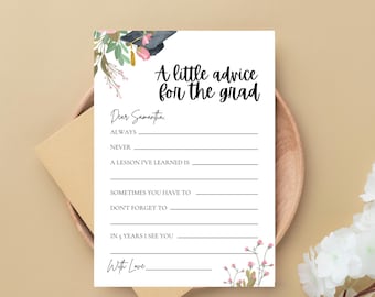 Graduation Advice Card Template, Words of Wisdom for Graduate (Digital Download)