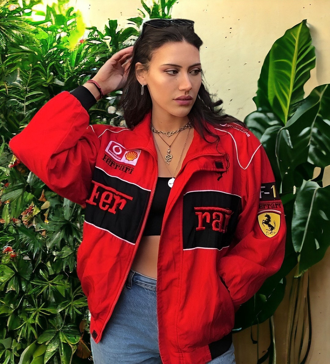 Red Ferrari F1 Jacket, Embroidered Racing Jacket - Formula 1 Vintage Jacket, Vintage Unisex Racing Jacket, Y2K 90s Racing Fan Gift, F1 Merch