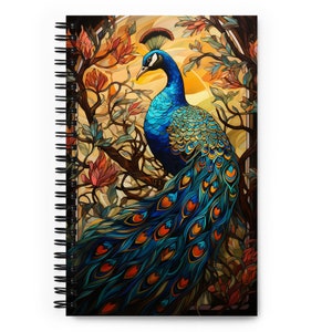 Leadlight Peacock Spiral notebook