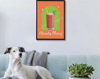 Vibrant Bloody Mary Cocktail Illustration, Kitchen Wall Art, Modern Home Decor, Foodie Gift, Bar Artwork, Unique Dining Room Poster