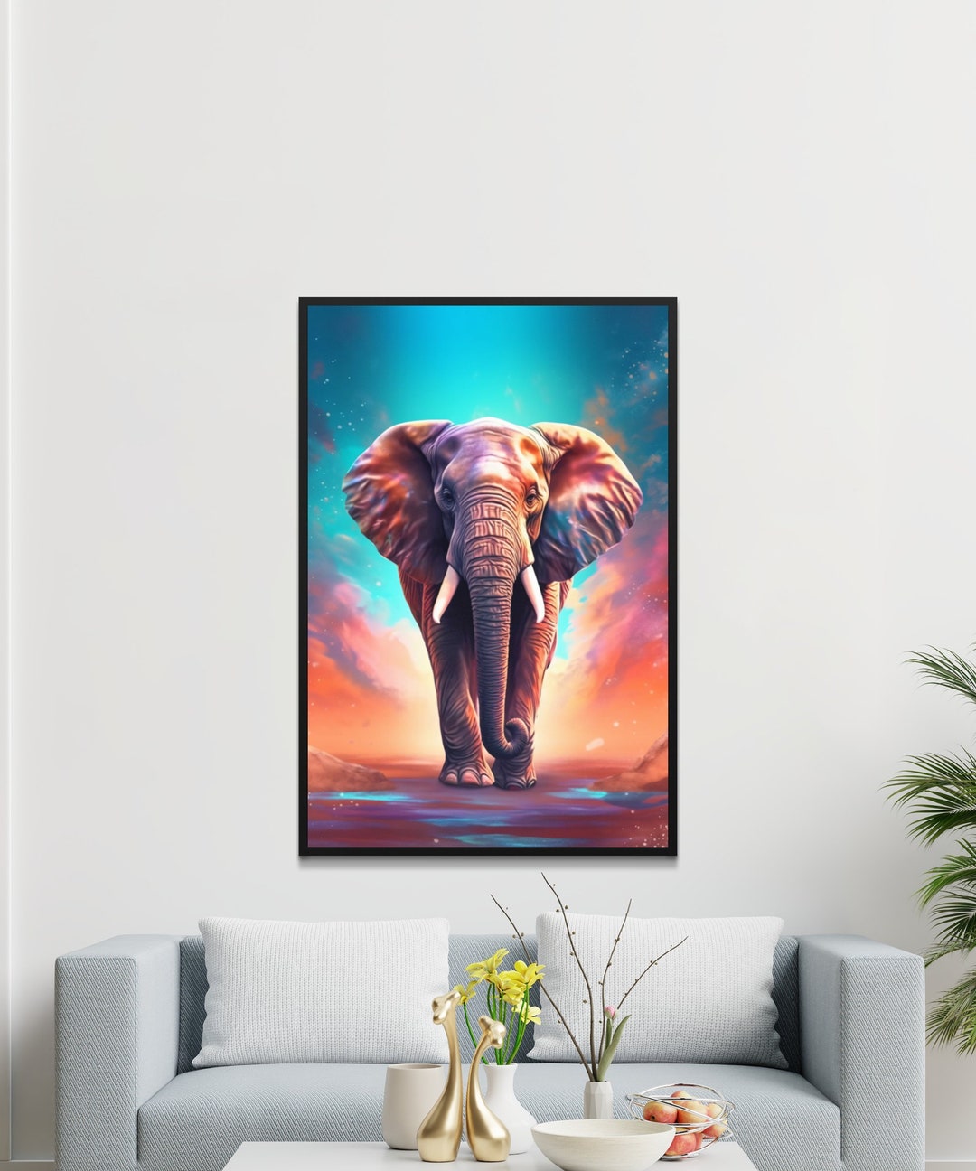 Colorful Elephant Art Print, Vibrant African Safari Wall Decor ...