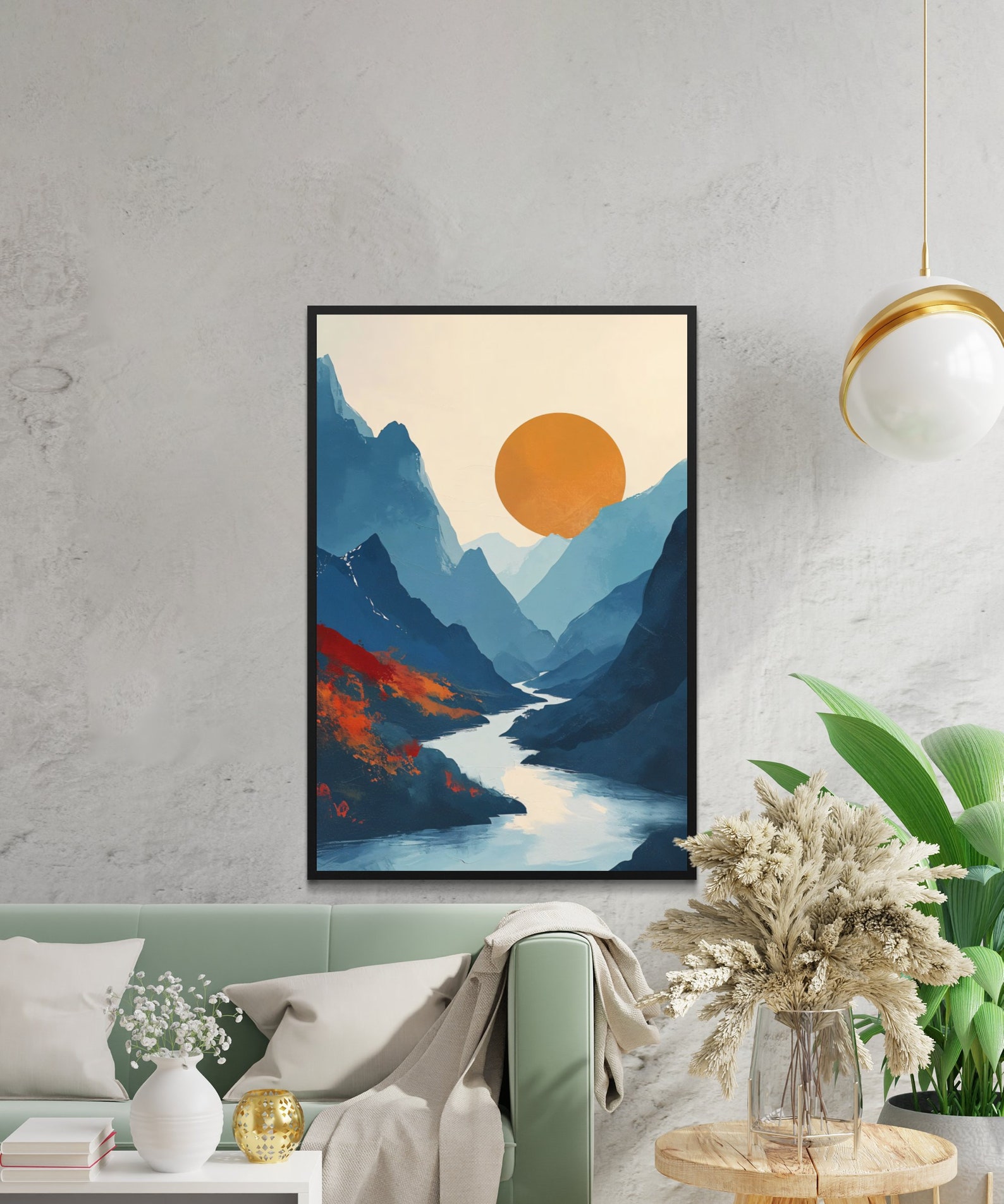 Abstract Mountain Landscape Wall Art, Large Sun Print, Modern Home ...
