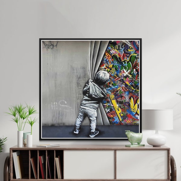 Banksy Urban Digital Print, Graffiti Street Wall Art, Modern Home Decor, Unique Digital, Large Format Printable, Urban Child Artwork