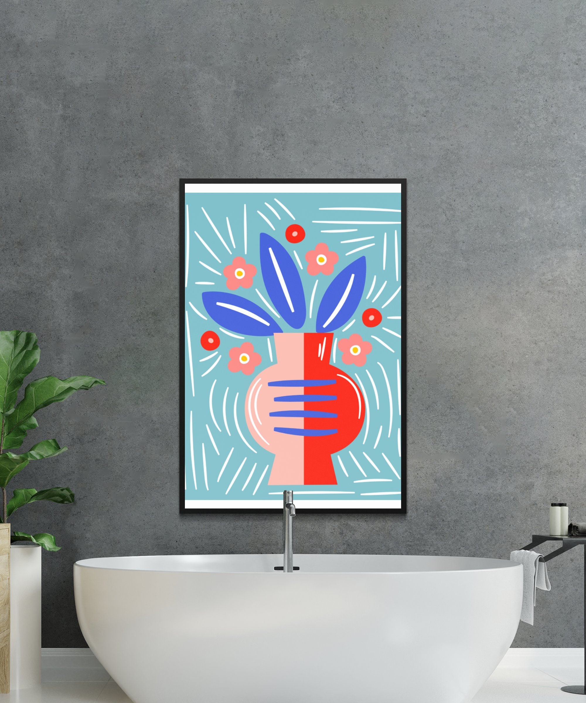 Colorful Abstract Floral Vase Art, Modern Wall Decor, Vibrant Home ...