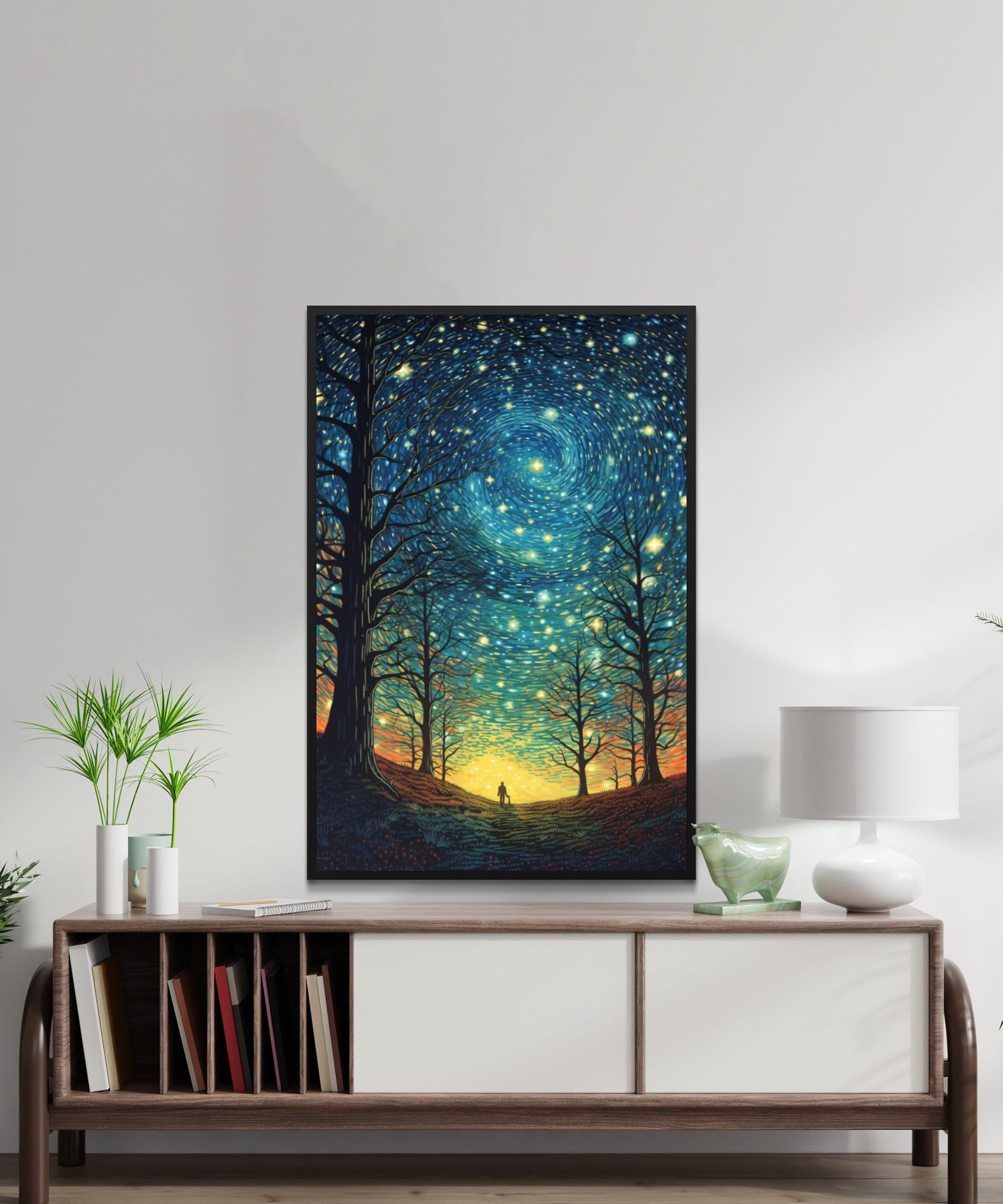 Starry Night Sky Forest Canvas Print, Romantic Wall Art, Cosmic Nature ...