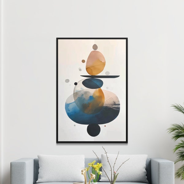 Abstract Watercolor Balancing Stones Wall Art, Modern Home Decor Print, Large Minimalist Painting, Unique Artwork