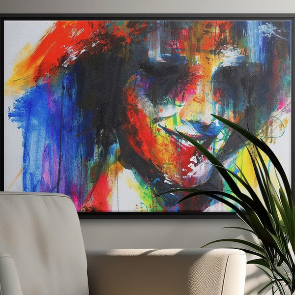 Colorful Abstract Portrait Digital Print, Modern Street Art, Vibrant Wall Decor, Urban Style Contemporary Artwork for Home Gallery