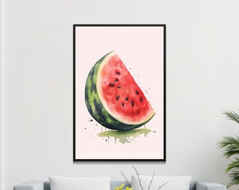 Watercolor Watermelon Slice Art Print, Kitchen Decor Wall Art, Juicy Fruit Illustration Poster, Summer Refreshing Home Decor, Foodie Gift
