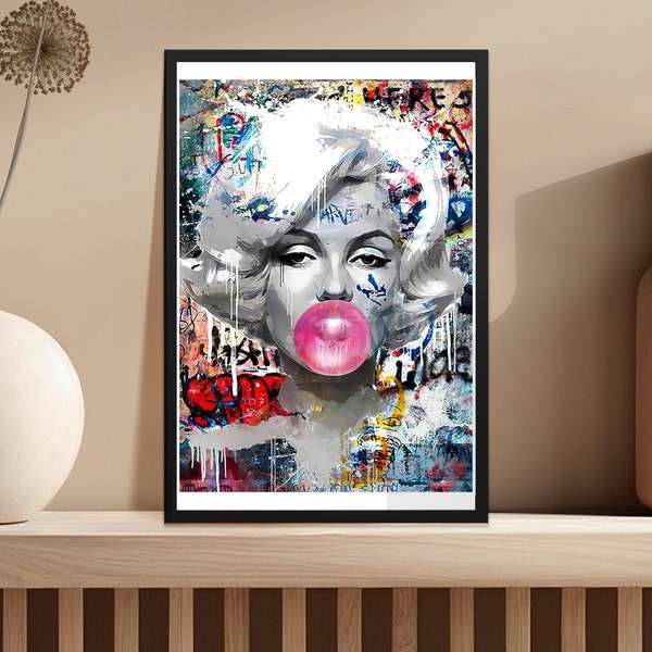 Marilyn Monroe Bubble Gum Street Art, Urban Pop Art Print, Graffiti Wall Decor, Digital Download, Modern Home Decoration, Banksy Artwork