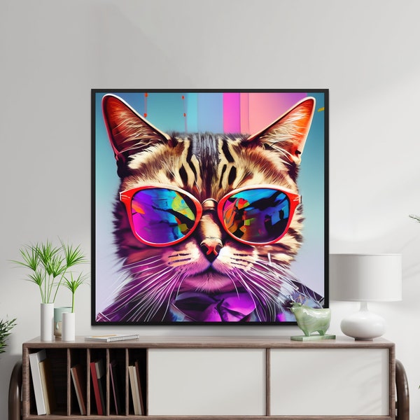 Vibrant Pop Art Cat Wall Art, Colorful Feline Canvas Print, Modern Home Decor, Bold Animal Artwork, Stylish Room Accent