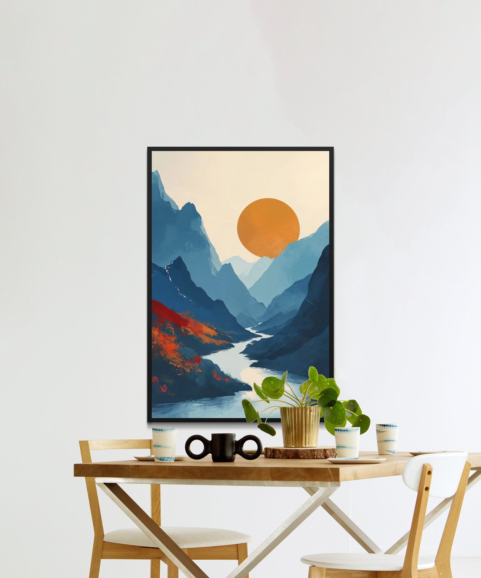 Abstract Mountain Landscape Wall Art, Large Sun Print, Modern Home ...