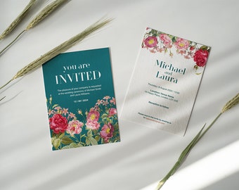 Flower Themed Wedding Invitation Template (Canva Template)