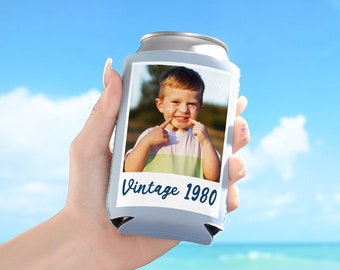 Personalized Insulated Can Cooler, Vintage 1983, Birthday Gift,40th /50th Birthday,30th Birthday, Custom Face Can Cooler, Soda Can Cover