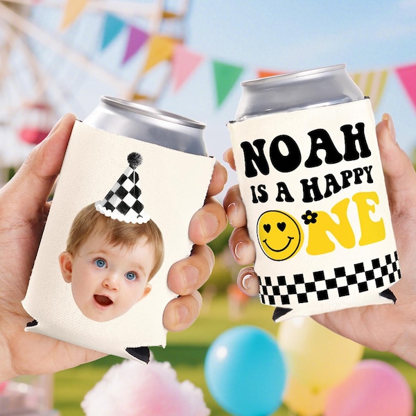Happy One  Birthday Party Decor, 1st Birthday Party Favor, Personalized Face Can Cooler, Custom First Birthday Can Cooler, Wild 1st Birthday