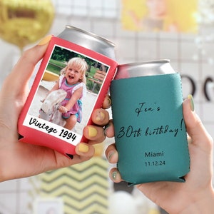 30th Birthday Party Decorations, Personalized Picture Can Cooler, Vintage 1996, Birthday Drink Bottle Holder, 30th Birthday Gift for him