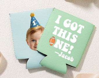 1st Birthday Party Favor, Personalized Face Can Cooler, Little Boy Birthday Decor, Any Design Custom, 1st Birthday Can Cooler, Pumpkin Gifts