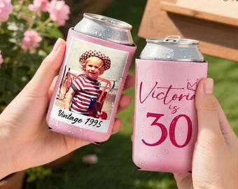 Personalized Can Cooler with Photo, Vintage Can Cooler, 30th Birthday Party Decor, Vintage 1996, Dirty 30 Birthday Gift, All Customizable