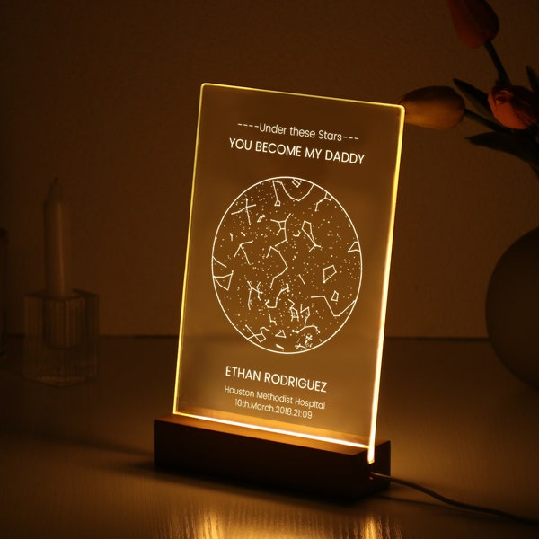 Custom Star Map Night Light, Father's Day Gift from Kids, Personalized Gift for Dad, The Night You Became My Daddy, Unique Gift for Husband