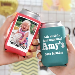 50th Birthday Can Cooler, Customized Can Cooler, 40th /50th Birthday Party Decor Ideas, 60th Birthday favor, Drink Holder, Soda Can Cover