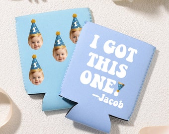1st Birthday Party Favor, Personalized Photo Can Cooler, Birthday Girl, I Got ONE, Can covers, Funny Party Decor, Photo Gifts