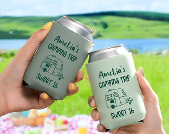 Custom 16th Birthday Can Coolers, Sweet 16, Dirty 30 Birthday Decor, Camping Trip Can Cooler, Custom Party Favor, Custom Print Can Cooler,