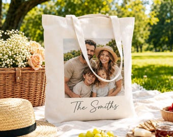 Personalized Photo Canvas Tote Bag, Custom Family Portrait Bag, Family Picture Tote Bags, Family Travel Memorial, Family Matching Gift