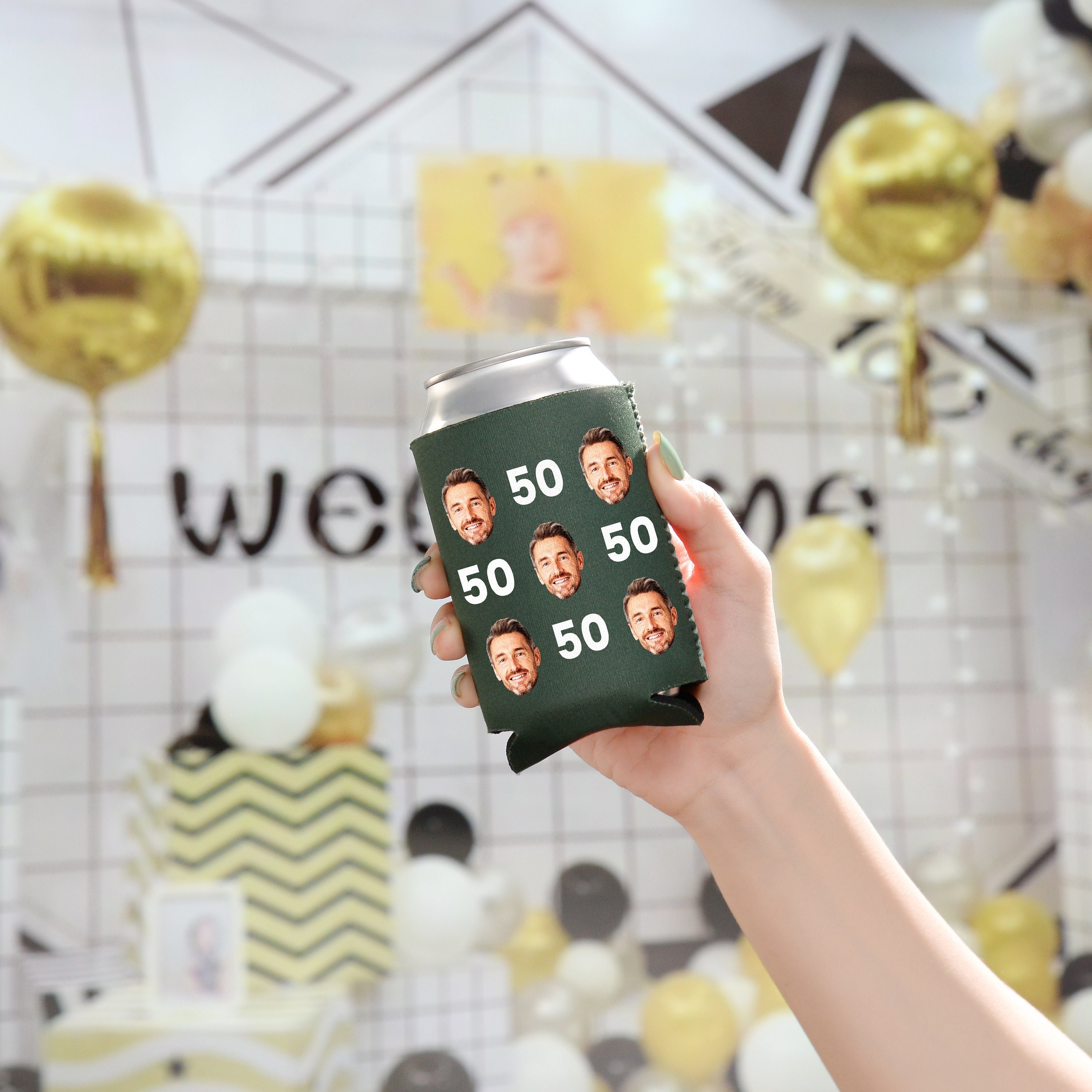 Fabulous 50th Birthday Party Favors, Custom Photo Can Cooler, 50th Birthday Can Cooler, 50th Face Drink Sleeve, Custom Adult Bday Favor