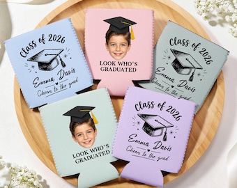 Personalized Graduation Photo Can Cooler, Custom Grad Party Drink Holder, Class of 2026