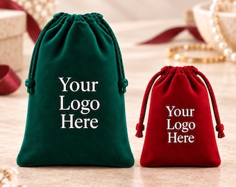 100 Pcs Bulk Velvet Drawstring Bags with Custom Logo, Personalized Small Gift Pouches, Jewelry Packaging, Wedding Party Favor Bags