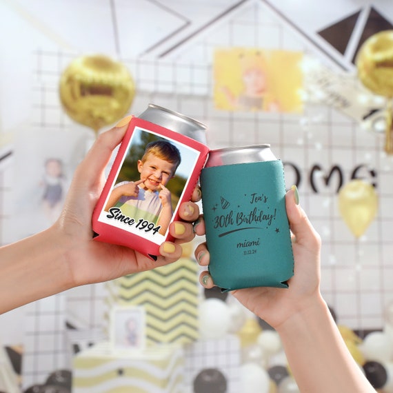 Customized Vintage Can Cooler, Personalized Picture Can Cooler, Drink Bottle Sleeve, Personalized Insulated Cup Sleeve, 30th 60th Birthday