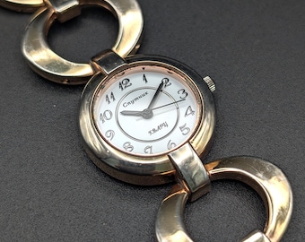 Vintage Sputnik Satellite Watch: Bold Gold-Tone Chain Link Bracelet, Statement Quartz