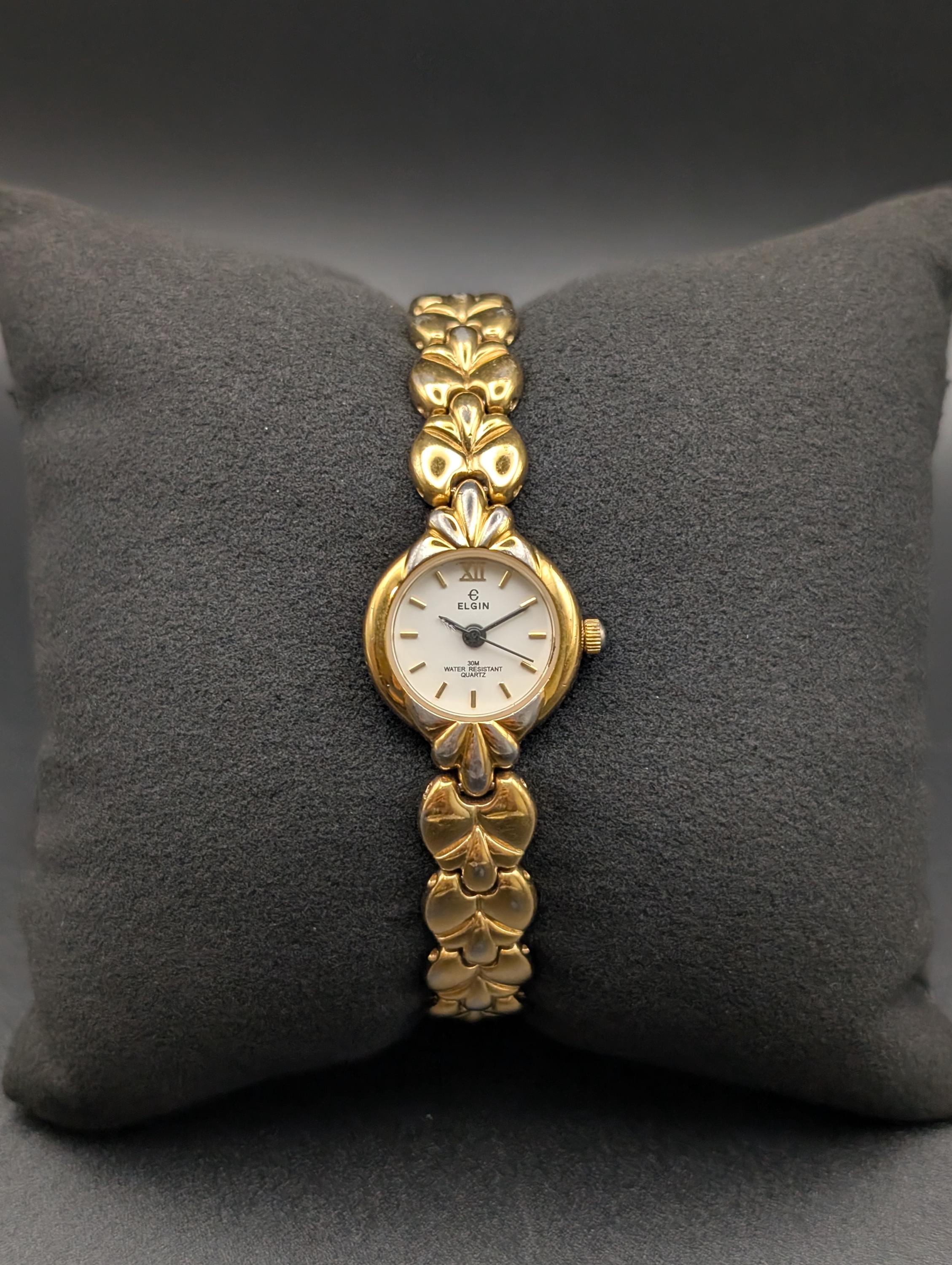 Vintage Elgin Gold-tone Quartz Ladies Watch, Dainty Leaf-style