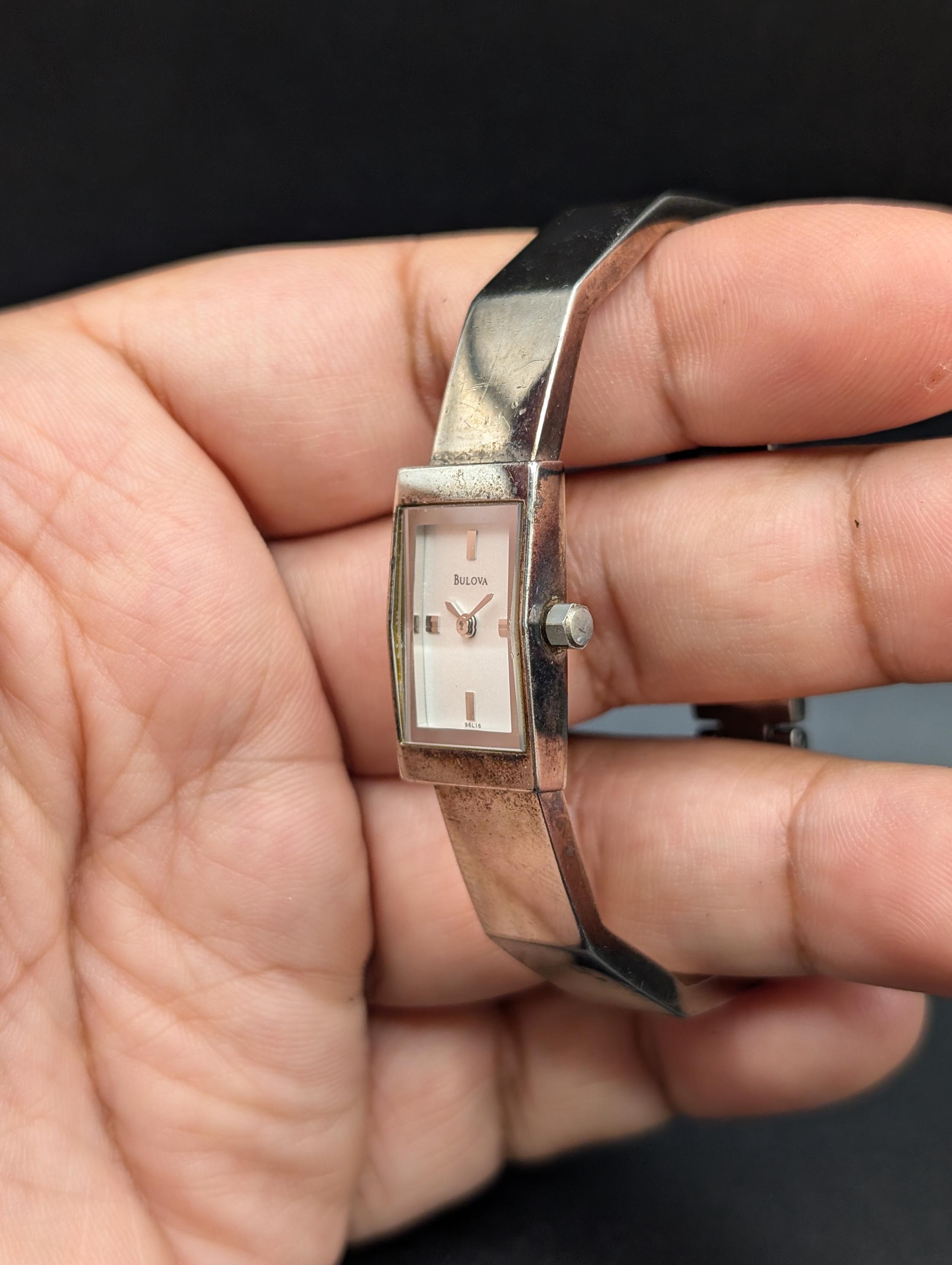 Vintage Bulova Bangle Watch, Silver-tone Minimalist Dress  display picture 3