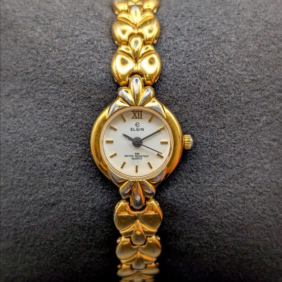 Vintage Elgin Gold-tone Quartz Ladies Watch, Dainty Leaf-style