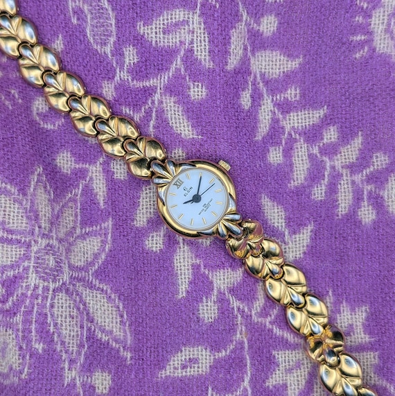 Vintage Elgin Gold-tone Quartz Ladies Watch, Dainty Leaf-style