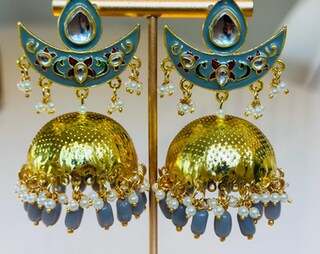 Orecchini Jhumka Indiani Tradizionali A Pompon Con Perle – Etnici In Lega – Regalo Di Nozze Bollywood
