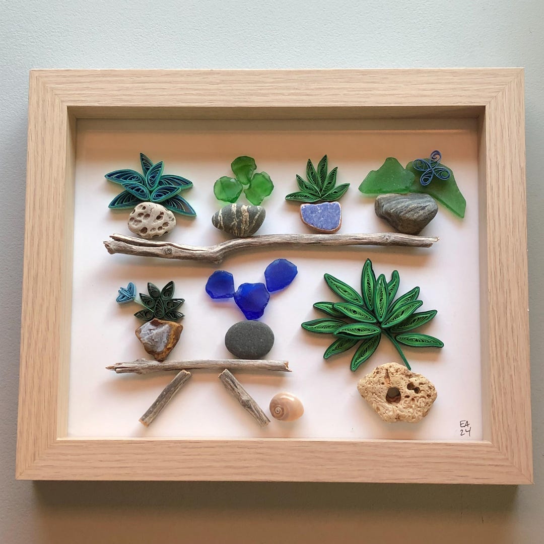 Blue and Green Sea Glass and Paper Quilled Plant Shelf Etsy
