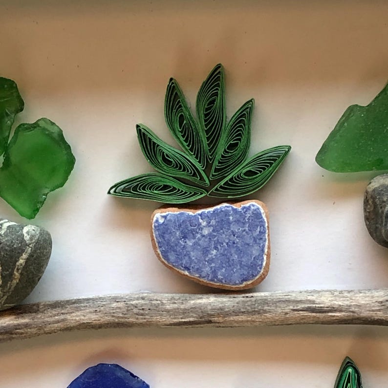 Blue and Green Sea Glass and Paper Quilled Plant Shelf Etsy
