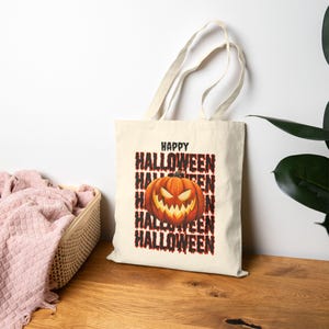 Trick or Treat Halloween Canvas Tote Bag, Pumpkin Trick or Treat Bag, Halloween Candy Bag, Halloween Treat Bag, Reusable Trick or Treat Bag