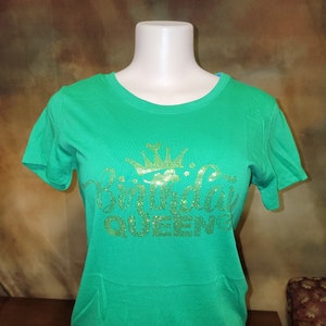 Green Birthday Queen Spangle Bling T-shirt