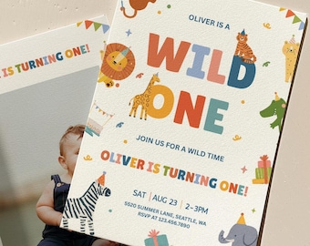 Wilde verjaardagsuitnodiging | Feestbeesten uitnodigen | Eerste verjaardagsuitnodiging | Safari-verjaardag | Jungle verjaardag | Direct downloaden