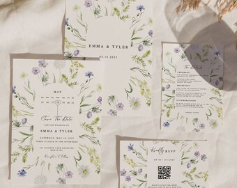 Wildflower Wedding Invitation Suite: Editable Canva Template (Digital Download)