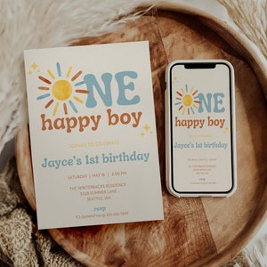 Invito di compleanno per un ragazzo felice / Invito per il primo compleanno / Invito per il primo compleanno / Invito telefonico / Modificabile / Invito per il primo compleanno / Modificabile