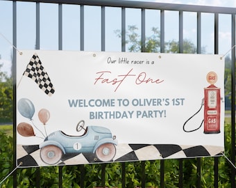 Fast One Birthday | First Birthday | Fast One Birthday Decoration | Fast One Banner | Race Car Birthday | Vintage Race Car | Custom Banner