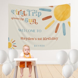 Erste Reise um die Sonne | One Happy Boy Banner |  Wimpelkette zum 1.Geburtstag | Geburtstag Kulissen | 1. Geburtstag Party Dekoration | 1st Geburtstag Zeichen
