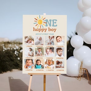 Un ragazzo felice / Photo Board / Milestone / 1° compleanno Board / Decorazioni di compleanno / Primo compleanno / Download immediato / Modificabile / Boho Sun