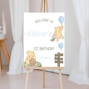 Classic Winnie the Pooh | Winnie the Pooh Welcome Sign | First Birthday Welcome Sign | Winne the Pooh Birthday Decor | First birthday Sign